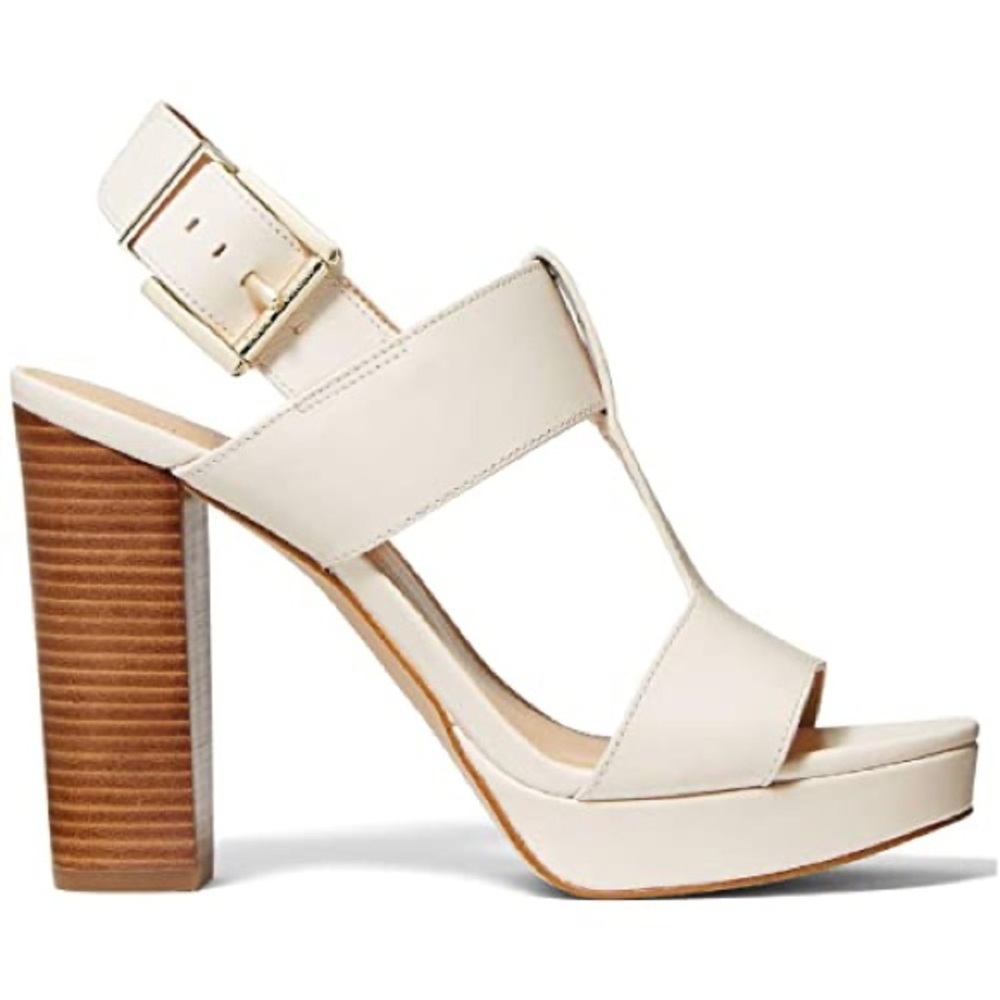 Michael Kors Becker T Strap cream,tan, brown 
Elegant Cream Block Heel Sandals - Picture 3 of 12